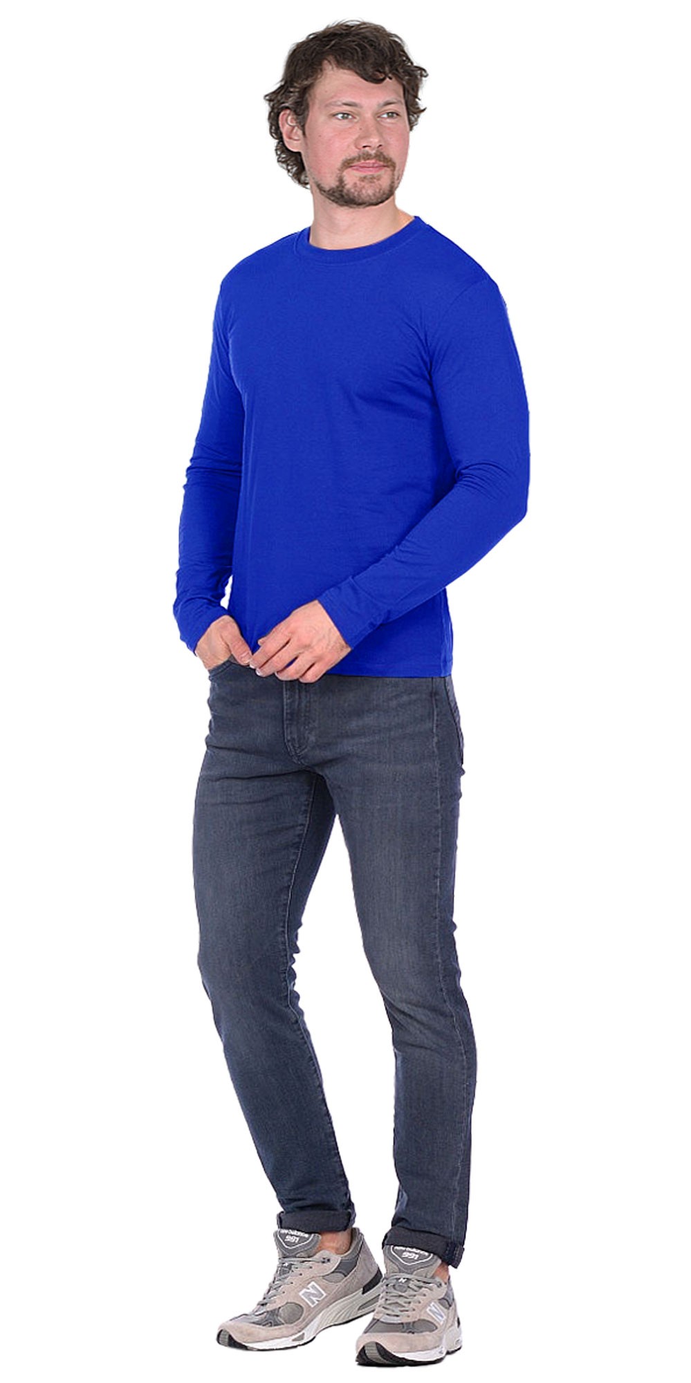 120683 Футболка длинные рукава васильковая 160г/м2