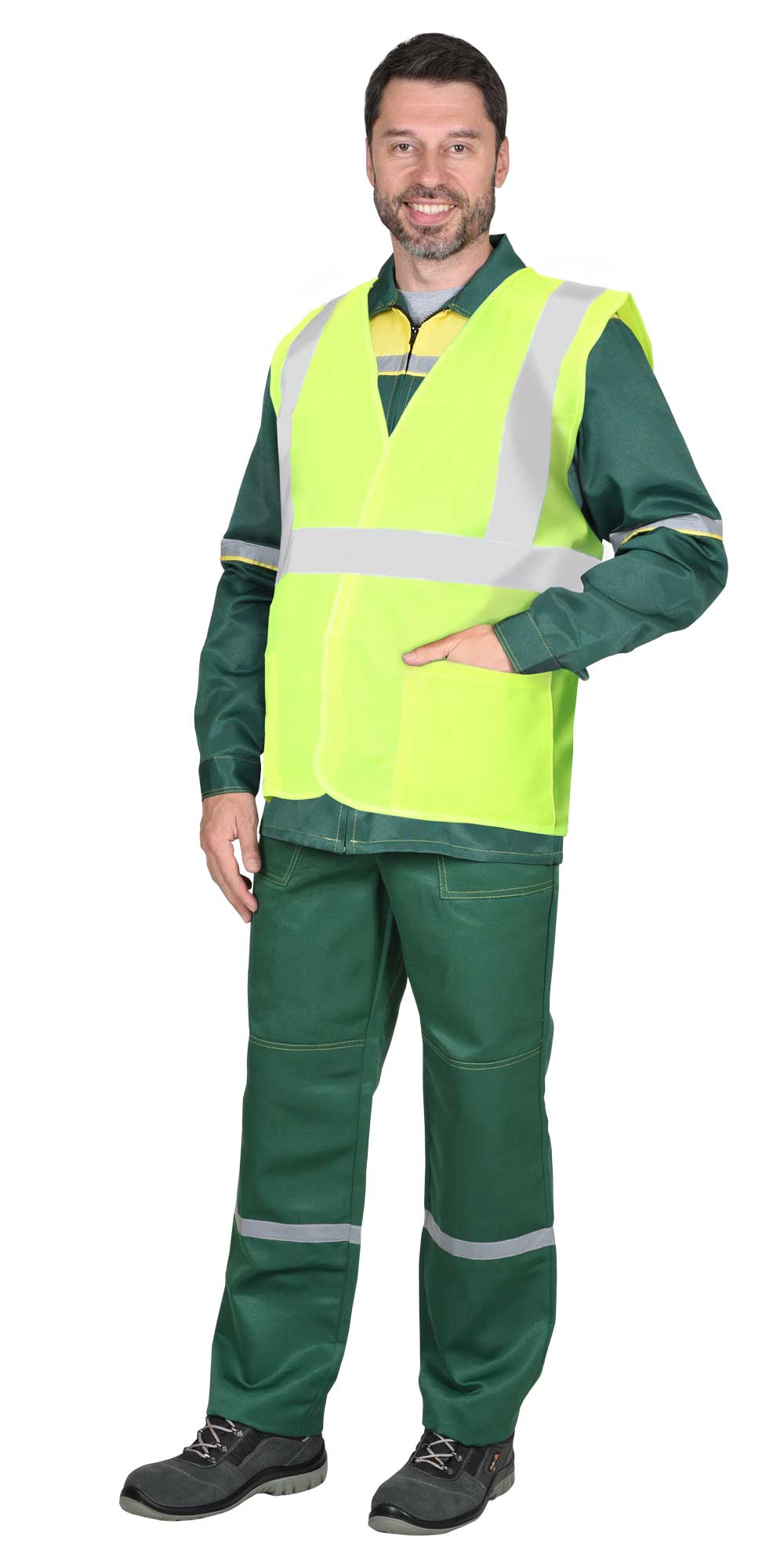 136237 Жилет сигнальный SIRIUS кл.2, 3 СОП (трик.120 гр/м2, карманы) лимонный (ЧЗ)