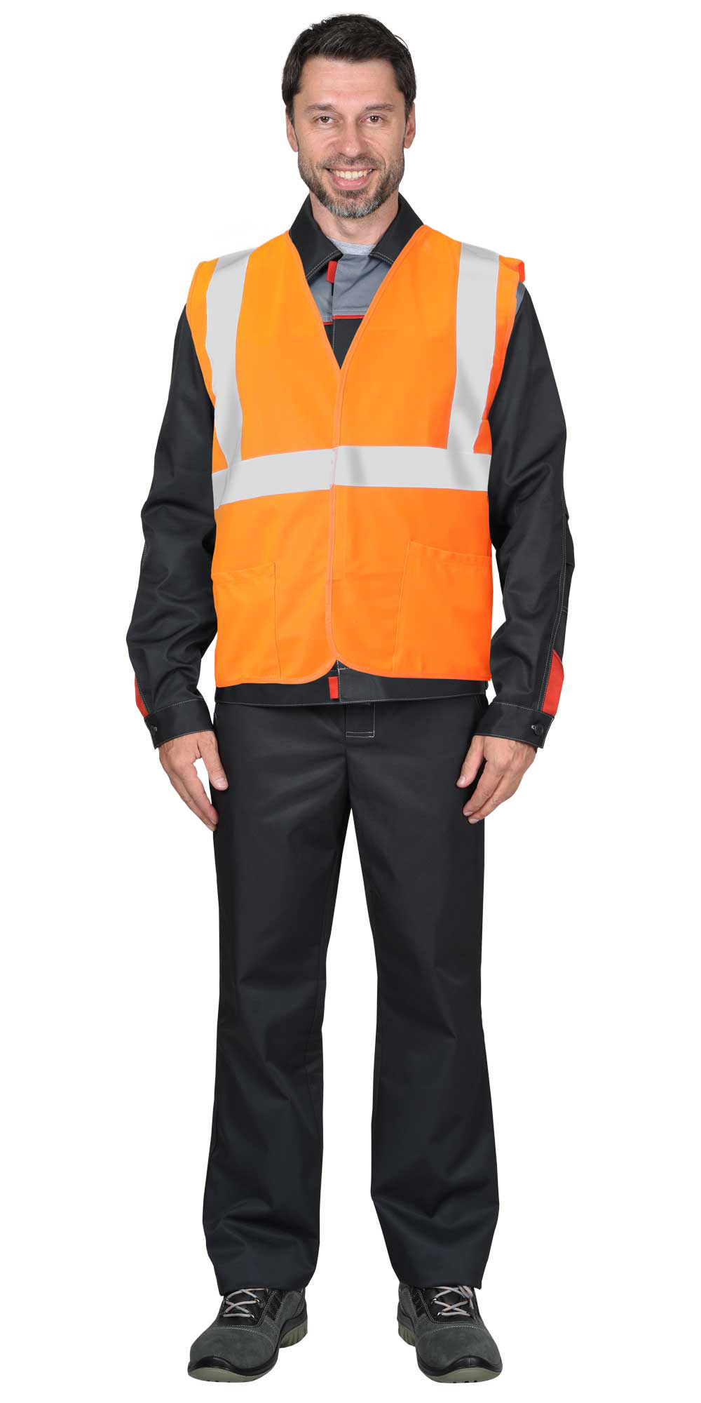 136242 Жилет сигнальный SIRIUS кл.2, 3 СОП (трик.120 гр/м2, карманы) оранжевый (ЧЗ)