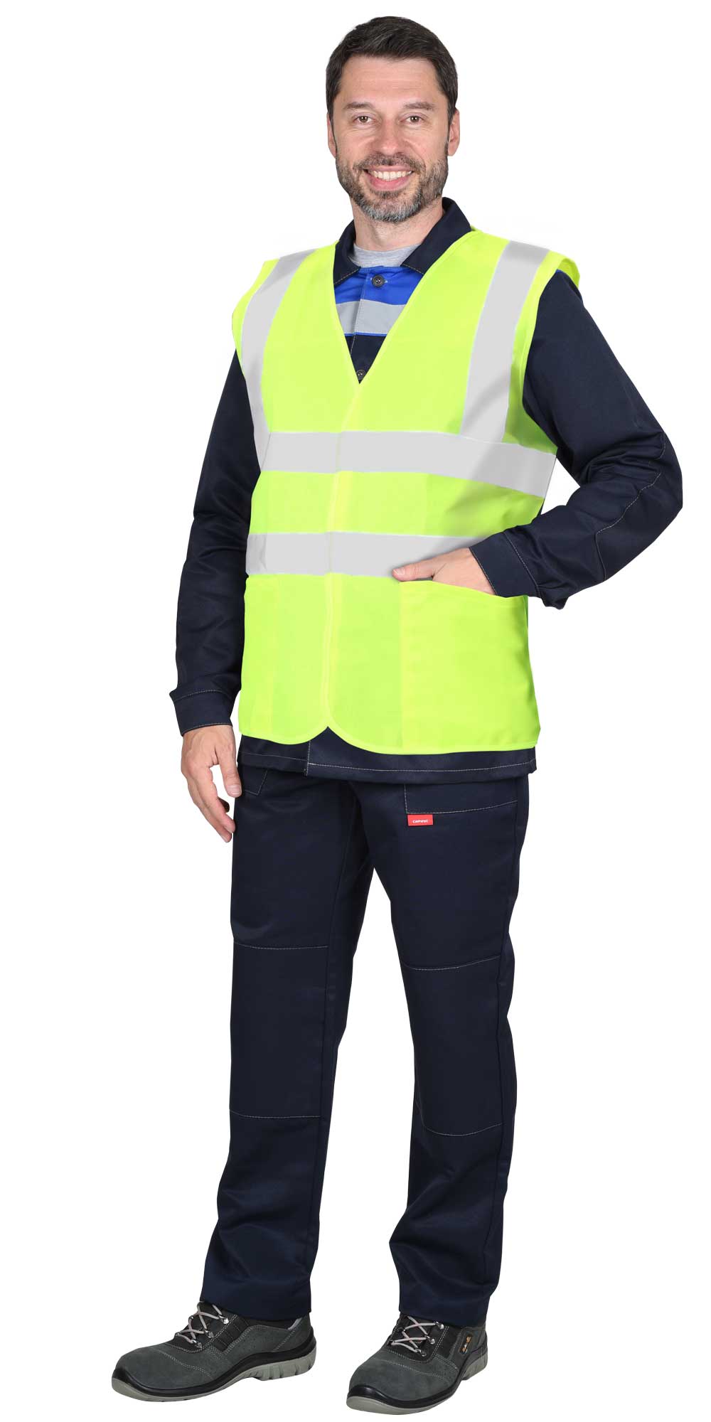 136247 Жилет сигнальный SIRIUS кл.2, 4 СОП (трик.120 гр/м2, карманы) лимонный (ЧЗ)