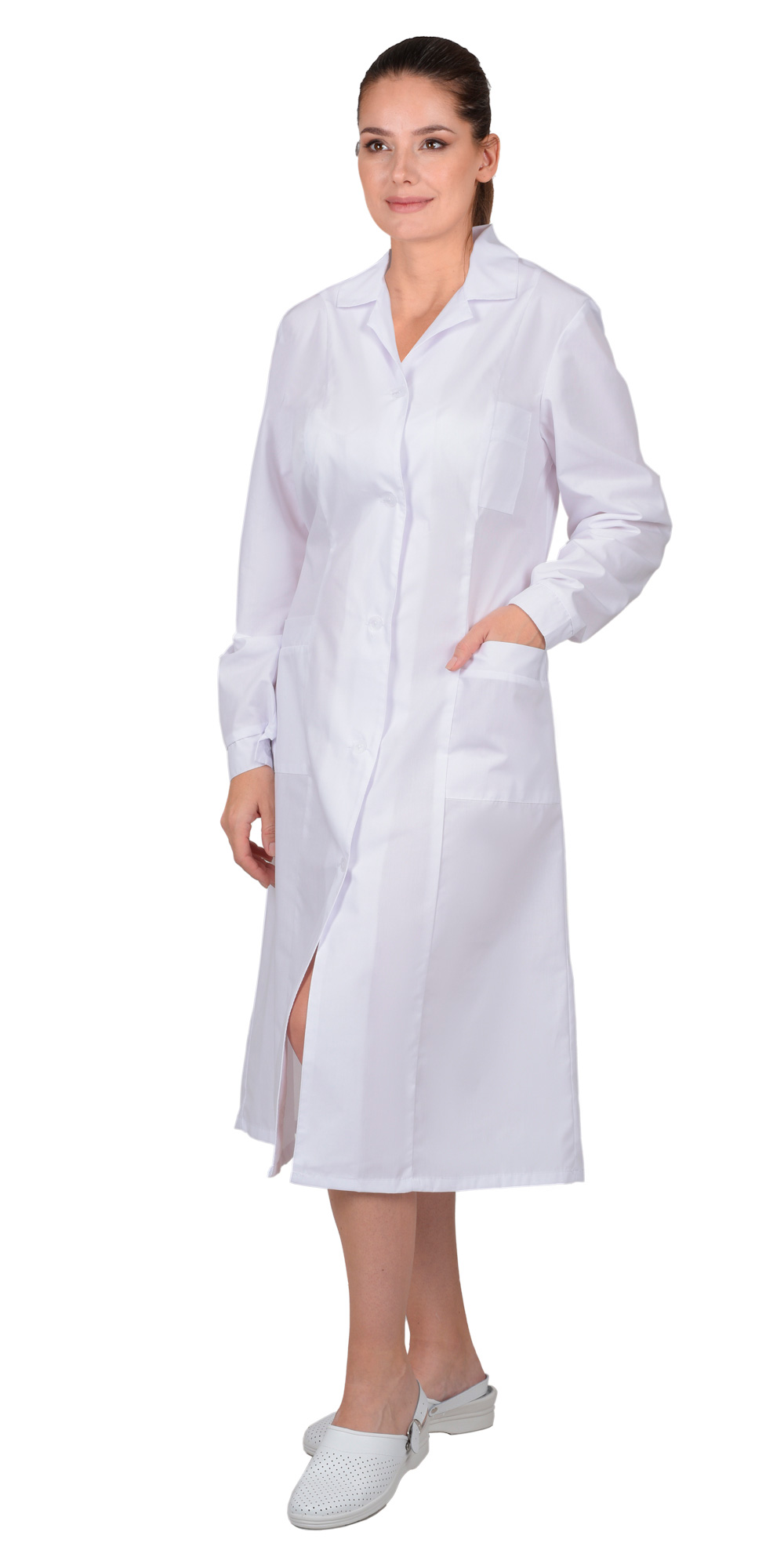 04122 Халат женский с рельефами белый (ЧЗ)