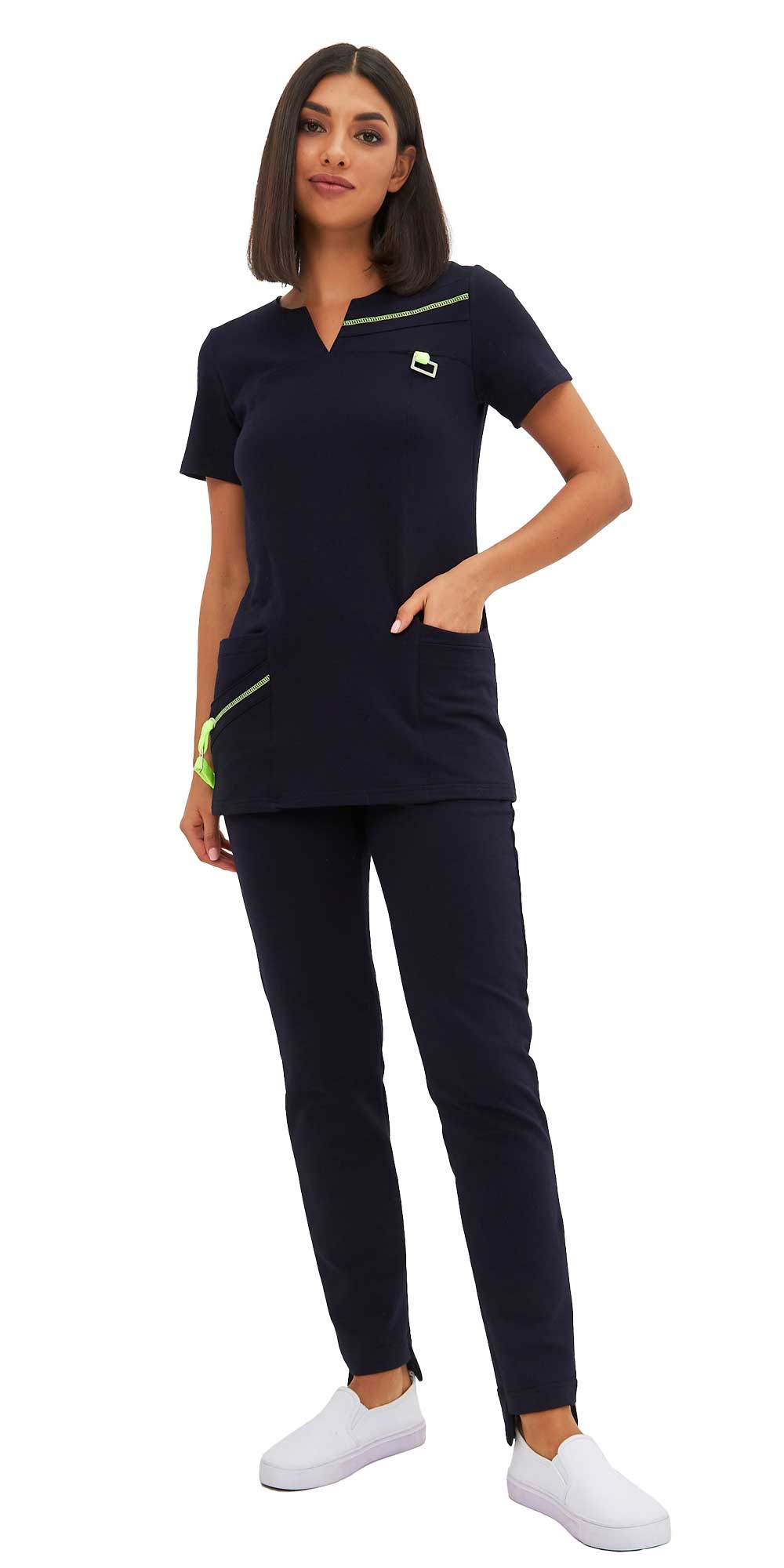 165611 Костюм трикотажный Т-305 женский: блуза, брюки, цв. темно-синий (ЧЗ)