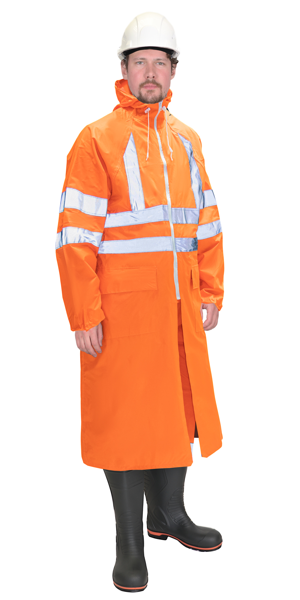 141518 Плащ влагозащитный сигнальный с СОП SIRIUS Профи (225 гр/м2) оранжевый (ЧЗ)